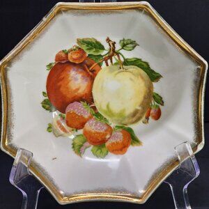 Vintage Trimont Ware Japan Porcelain Bowl Handpainted Fruit 7'' Gold Trim